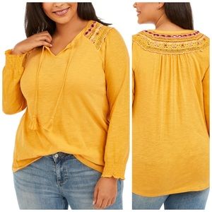 0X Style & Co Yellow Embroidered Top Plus Size